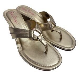 Lilly Pulitzer Metallic Gold Thong Wedge Sandals $78